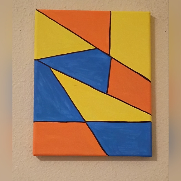 Abstract Geometric Canvas Art in Blue, Yellow, and Orange Home Decor 8x10" - Picture 1 of 2